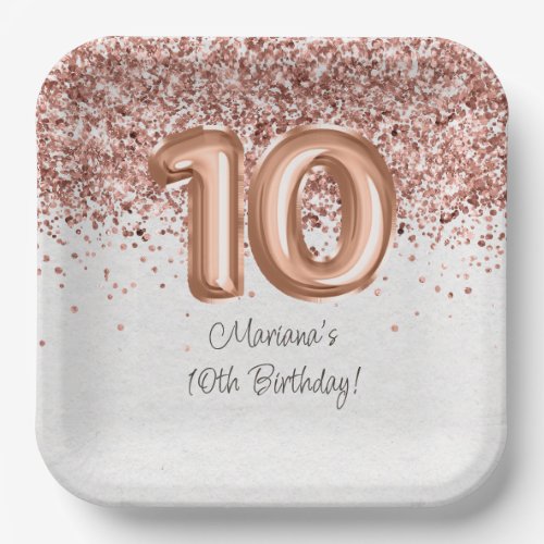  Rose Gold 10th Birthday Party Paper Plates