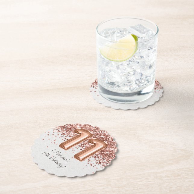  Rose Gold 11th Birthday Party Paper Coaster (Insitu)