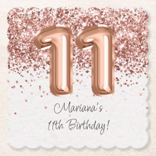  Rose Gold 11th Birthday Party Paper Coaster