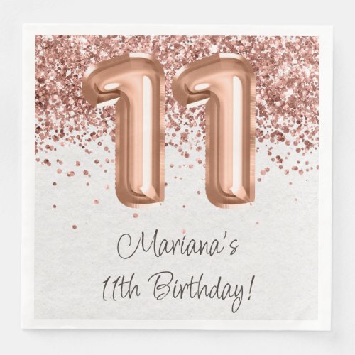  Rose Gold 11th Birthday Party Paper Dinner Napkins