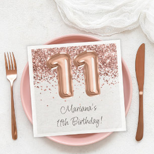 Rose Gold 11th Birthday Party Paper Dinner Napkins