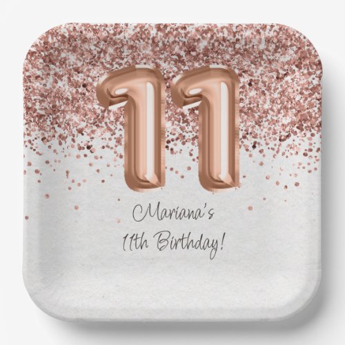  Rose Gold 11th Birthday Party Paper Plates