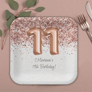 Rose Gold 11th Birthday Party Paper Plates