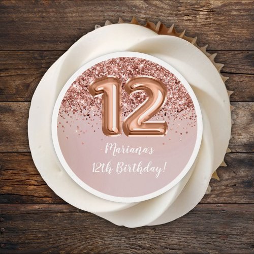 Rose Gold 12th Birthday Party Edible Frosting Rounds