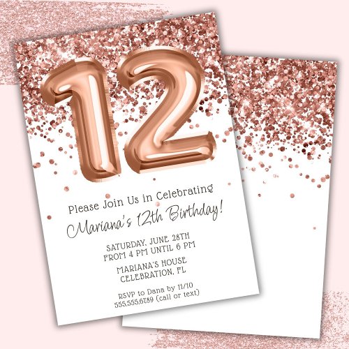 Rose Gold 12th Birthday Party Invitation