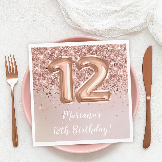  Rose Gold 12th Birthday Party Napkins (Creator Uploaded)