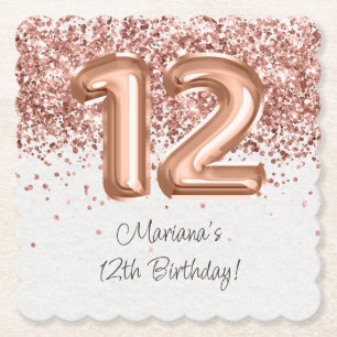  Rose Gold 12th Birthday Party Paper Coaster