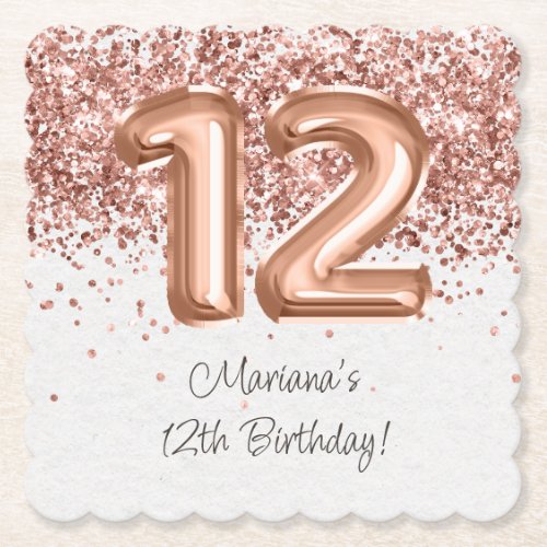  Rose Gold 12th Birthday Party Paper Coaster