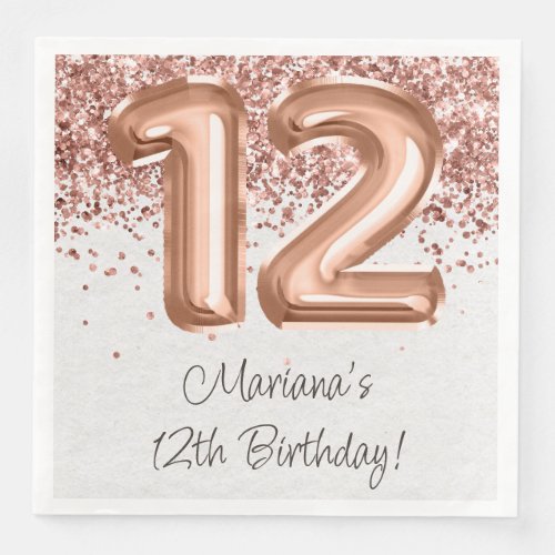  Rose Gold 12th Birthday Party Paper Dinner Napkins