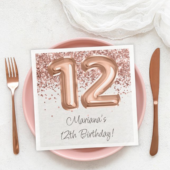  Rose Gold 12th Birthday Party Paper Dinner Napkins (Creator Uploaded)