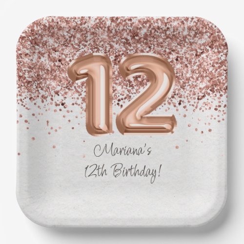  Rose Gold 12th Birthday Party Paper Plates