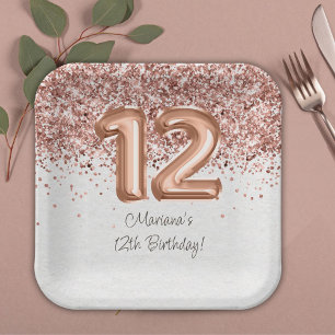  Rose Gold 12th Birthday Party Paper Plates