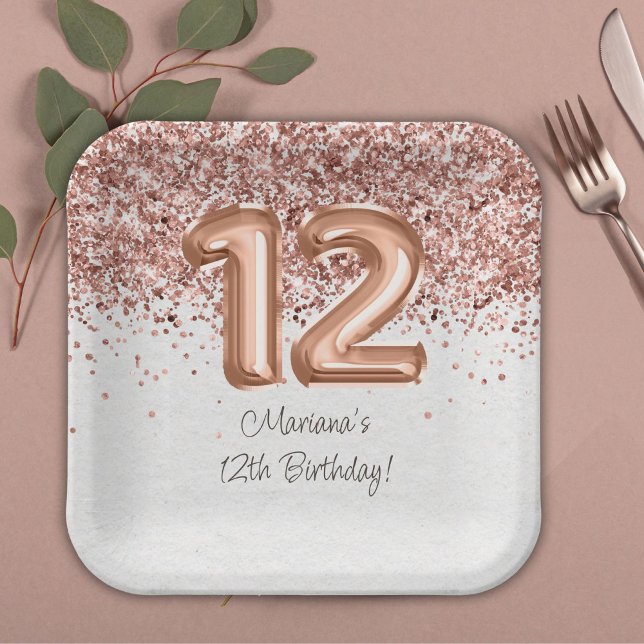  Rose Gold 12th Birthday Party Paper Plates (Creator Uploaded)