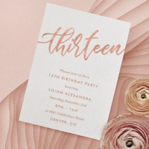 Rose Gold 13th Birthday Invitation Faux Foil