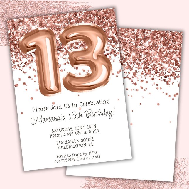Rose Gold 13th Birthday Party Invitation (Creator Uploaded)