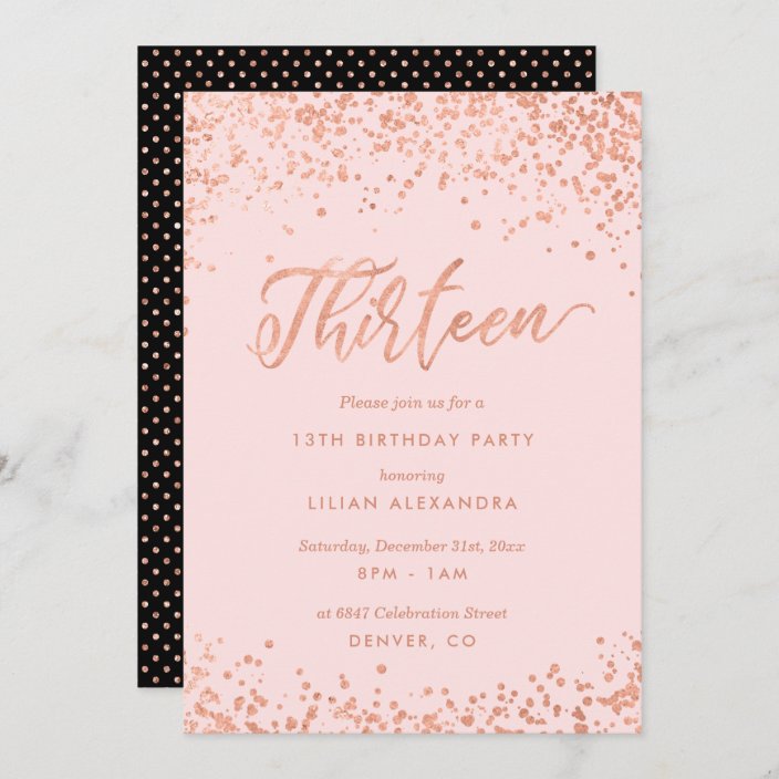 Rose Gold 13th Birthday Party Invitation Faux Foil | Zazzle.com