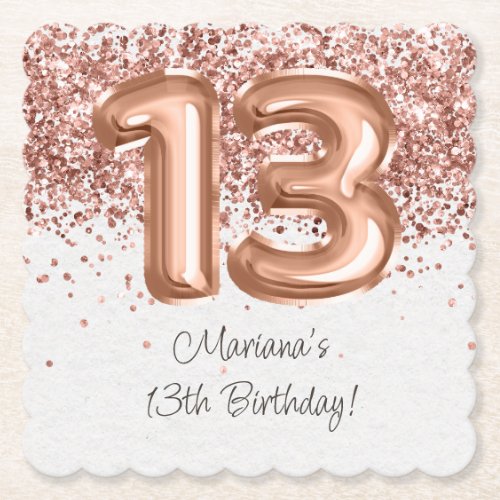  Rose Gold 13th Birthday Party Paper Coaster