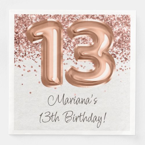  Rose Gold 13th Birthday Party Paper Dinner Napkins