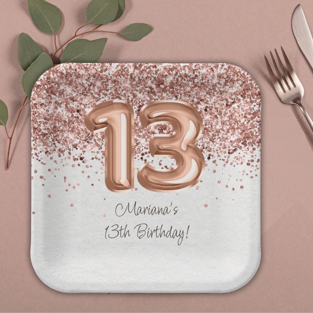  Rose Gold 13th Birthday Party Paper Plates (Creator Uploaded)