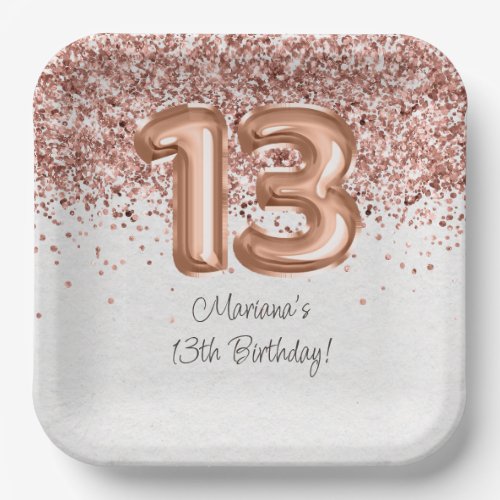  Rose Gold 13th Birthday Party Paper Plates