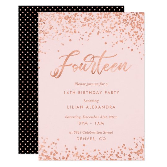 rose gold 14th birthday party invitation faux foil zazzle com