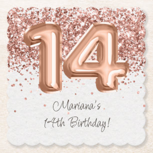 Rose Gold 14th Birthday Party Paper Coaster