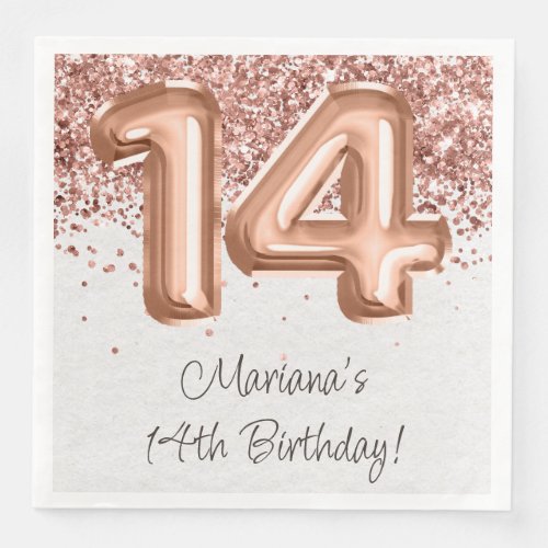  Rose Gold 14th Birthday Party Paper Dinner Napkins