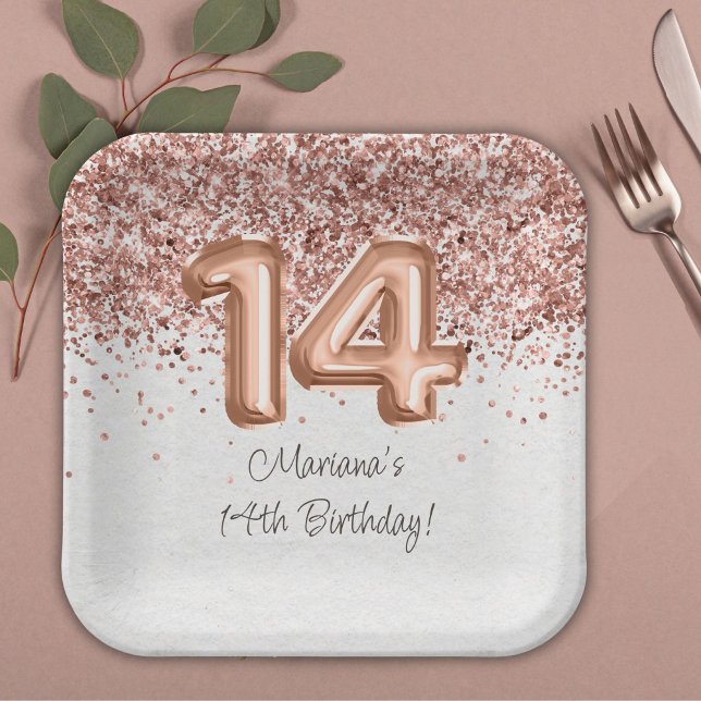  Rose Gold 14th Birthday Party Paper Plates (Creator Uploaded)