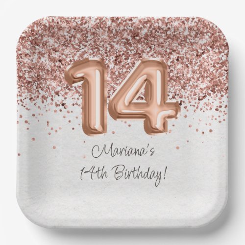  Rose Gold 14th Birthday Party Paper Plates