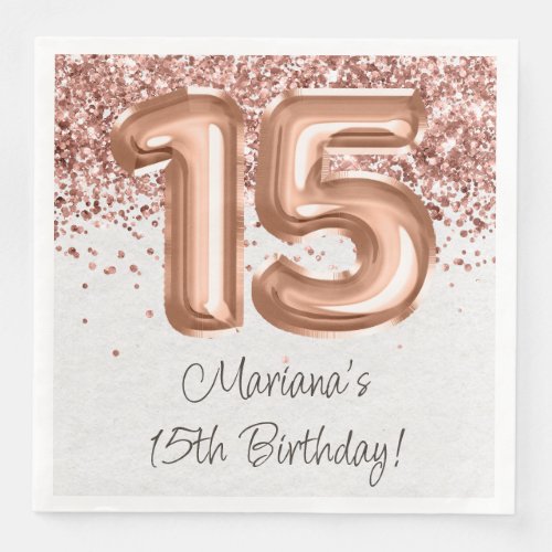  Rose Gold 15th Birthday Party Paper Dinner Napkins