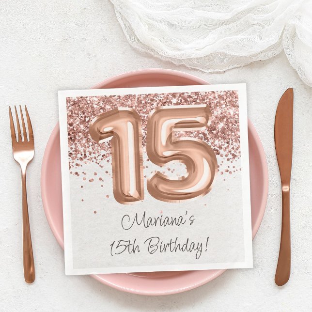  Rose Gold 15th Birthday Party Paper Dinner Napkins (Creator Uploaded)
