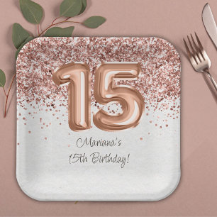 Rose Gold 15th Birthday Party Paper Plates