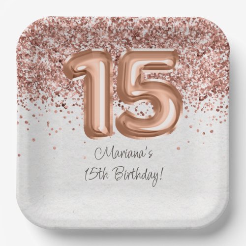  Rose Gold 15th Birthday Party Paper Plates
