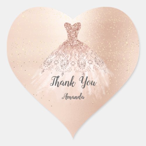 Rose Gold 16th Name Bridal Heart Thank Dress Heart Sticker