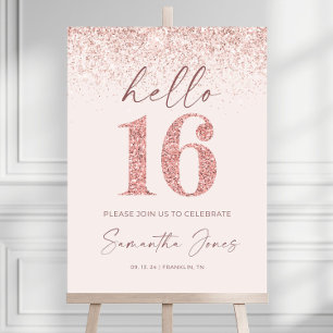 Rose Gold 16th Sixteen Birthday Party Welcome Sign