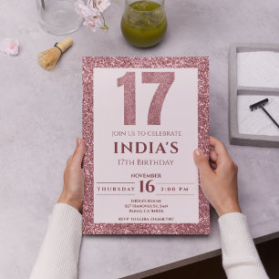 rose gold 17th birthday invitation