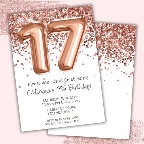 Rose Gold 17th Birthday Party Invitation