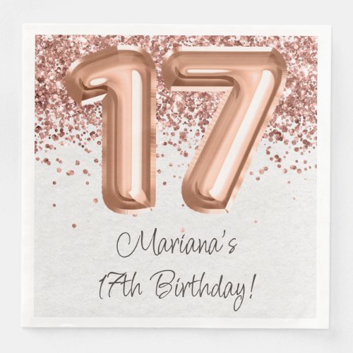  Rose Gold 17th Birthday Party Paper Dinner Napkins