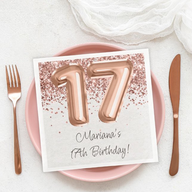  Rose Gold 17th Birthday Party Paper Dinner Napkins (Creator Uploaded)