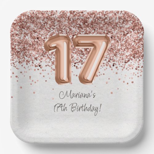  Rose Gold 17th Birthday Party Paper Plates