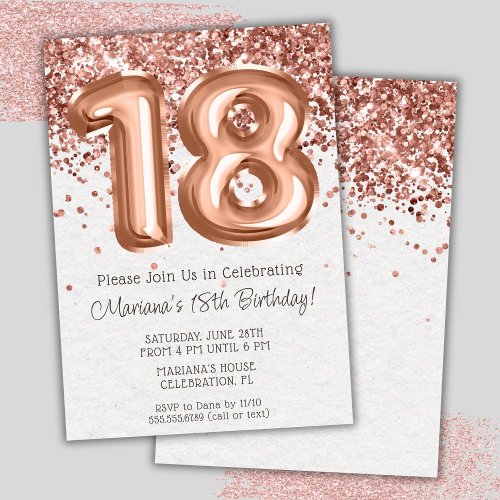 Rose Gold 18th Birthday Party Invitation