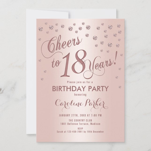 Rose Gold 18th Birthday Party Invitation (Front)