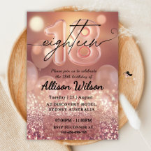 Rose Gold 18th Birthday Party Invitations for girl