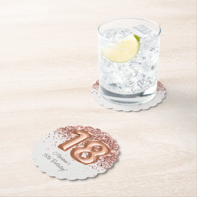  Rose Gold 18th Birthday Party Paper Coaster (Insitu)