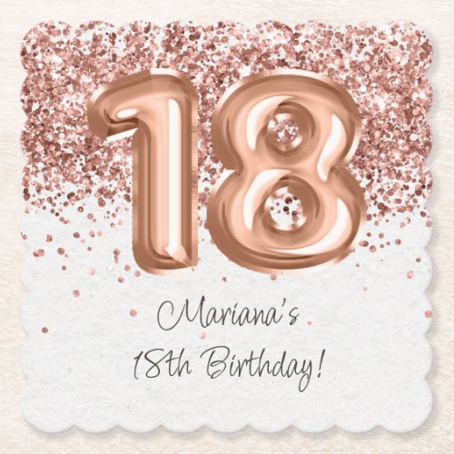  Rose Gold 18th Birthday Party Paper Coaster