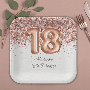 Rose Gold 18th Birthday Party Paper Plates