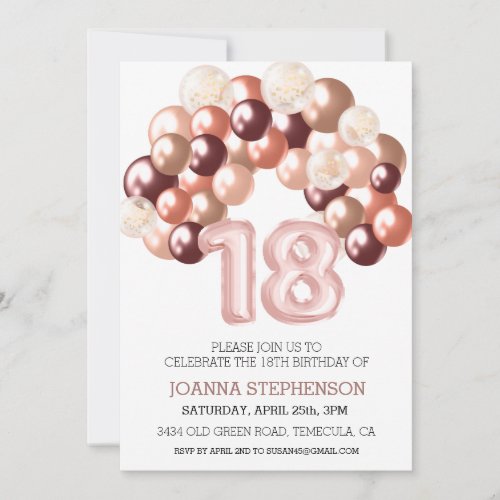 Rose Gold 18th Eighteen Balloon Arch Number