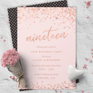 Rose Gold 19th Birthday Invitation Faux Foil
