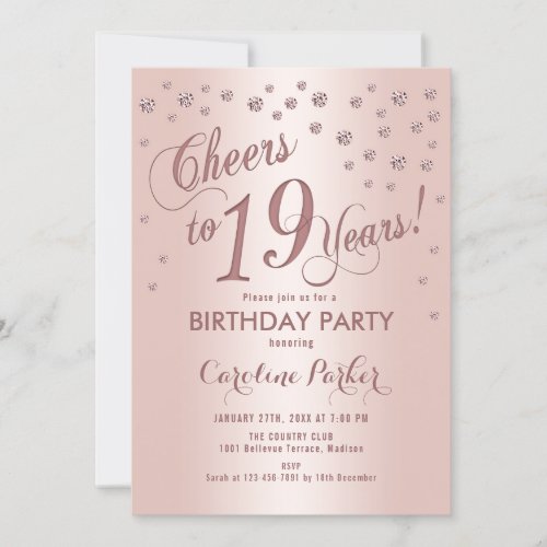 Rose Gold 19th Birthday Party Invitation