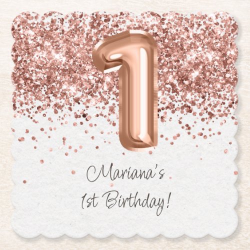  Rose Gold 1st Birthday Party Paper Coaster